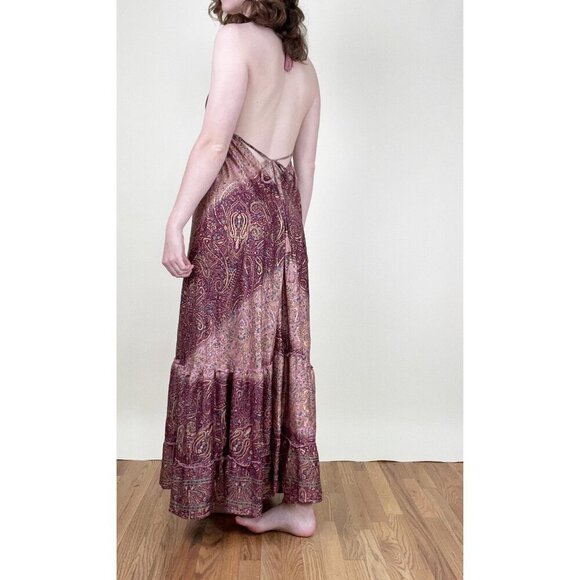 Vintage Bohemian Floral Tiered Maxi Dress Halter Sexy Beach Boho Hippie Festival - Picture 3 of 8